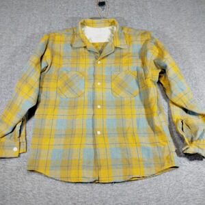 Vintage Wool Flannel Shirt Vanderbilt Plaid Button Up Mens XL Yellow 70s Classic